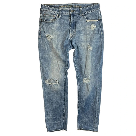 MJ508 Mens American Eagle Next Level Flex Destroyed SLIM Fit Denim Jeans 33x30 - Picture 1 of 8